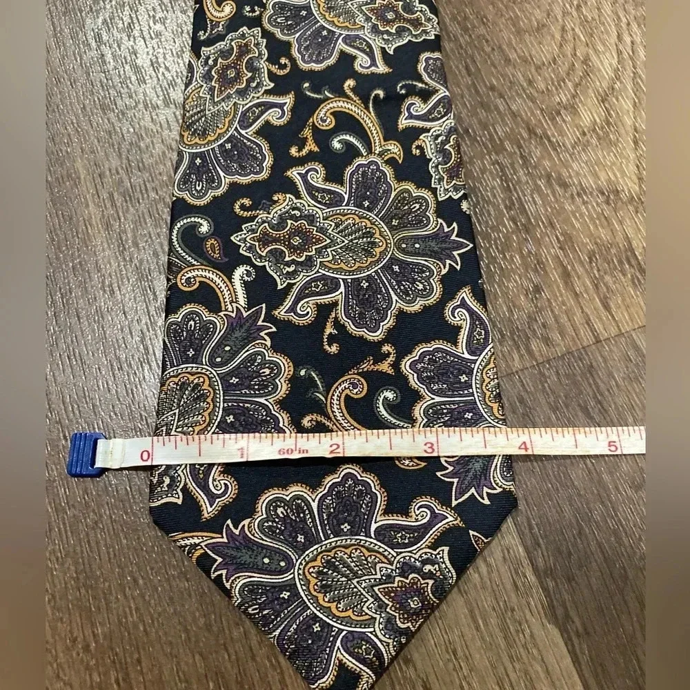 Pierre Balmain Men’s Paisley Floral Print 100% Silk Tie Black Gray Beige